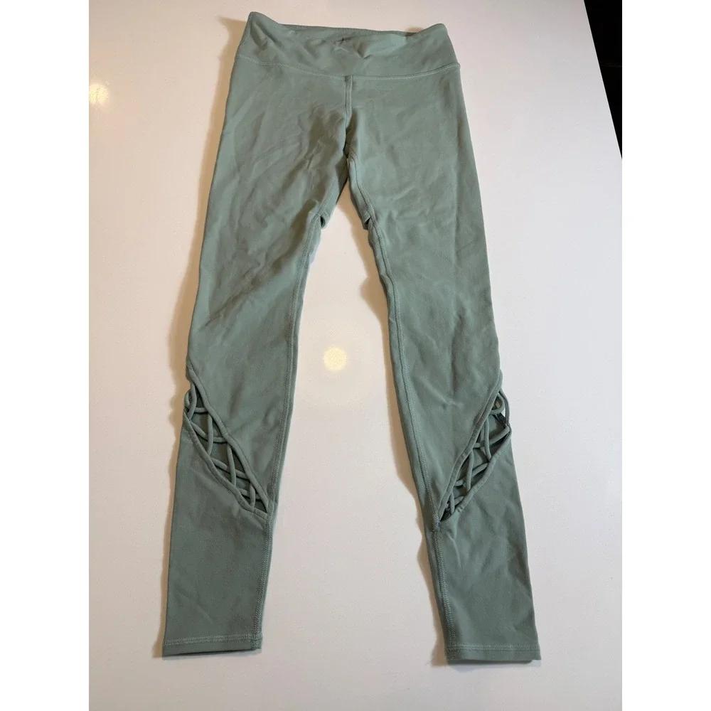 ALO Yoga Entwine Leggings Sage Green Lace-Up Cutout Size S